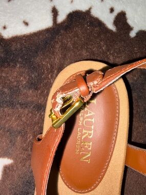 Lauren Ralph Lauren Brown Leather Sandal with Gold Buckle